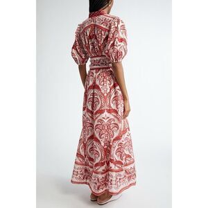 Farm Rio Women's Off White Red Tropical Cameo Puff Sleeve Maxi Dress XS NWOT